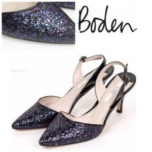 Boden Sixties Slingbacks- Multi Black Glitter Size 39.5
